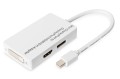 Kabel adapter DIGITUS 3w1 mini DisplayPort 1080p 60Hz FHD Typ miniDP/DP+HDMI+DVI-D M/Ż biały 0,15m - 972048