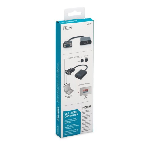 Kabel adapter DIGITUS VGA do HDMI 1080p FHD audio 3.5mm MiniJack - 1377548