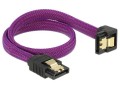 Kabel SATA Data III Delock 0,3m z zatrzaskami metalowymi kątowy dół/prosto fioletowy - 1377683
