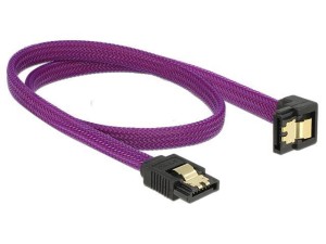 Kabel SATA Data III Delock 0,5m z zatrzaskami metalowymi kątowy dół/prosto fioletowy