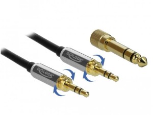 Kabel audio Delock minijack - minijack M/M 3 Pin 1m czarny + 2x przejściówka nakręcana Jack 6,35mm