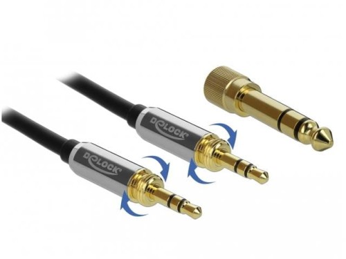 Kabel audio Delock minijack - minijack M/M 3 Pin 1m czarny + 2x przejściówka nakręcana Jack 6,35mm - 1377689