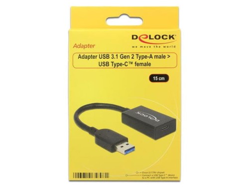 Kabel USB 3.1 Delock USB-A 3.1 Gen 2 - USB-C M/F 0,15m czarny - 1377702