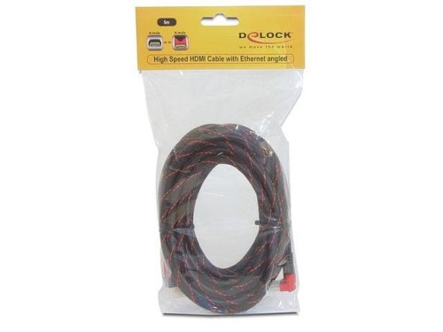 Kabel HDMI Delock M/M v1.4 kątowy góra czarno-czerwony sznur 5m - 1377760