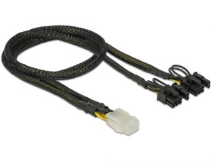 Kabel rozdzielacz zasilania Delock PCIe 6-pin - 2x PCIe 8(6+2)-pin F/M 0,3m oplot
