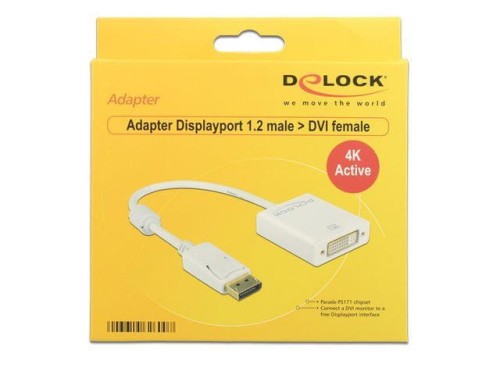 Adapter Delock DisplayPort 1.2->DVI 4K (F)(24+5) na kablu 0,2m white - 1377793