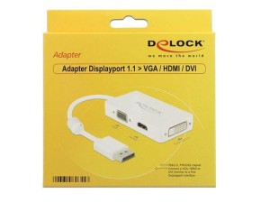 Adapter Delock DisplayPort 1.1->HDMI+VGA+DVI(24+1) na kablu pasywny 0,18m