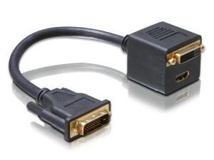 Adapter Delock DVI-D(M)(24+1)DL->DVI-D(F)(24+1)DL +HDMI 0,2m