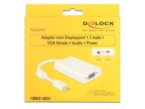 Adapter Delock mini DisplayPort M-> VGA F + audio + zasilanie microUSB biały - 1377853
