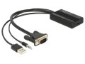 Kabel adapter Delock VGA (M) + zasilania USB + minijack 3.5mm (M) - HDMI (F) 0,25m czarny - 618819