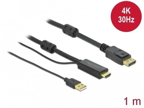 Kabel adapter Delock HDMI - DisplayPort M/M 4K 1m zasilany USB-A czarny - 1377877