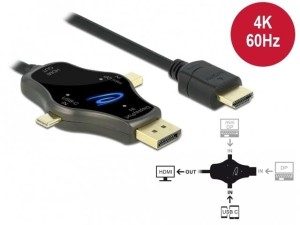 Kabel adapter Delock 3 w 1 USB-C + mini DisplayPort + DisplayPort - HDMI 1.75m 4K 60Hz czarny