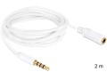 Przedłużacz kabla Delock audio MiniJack M/F 4 PIN Apple 2m biały - 739190