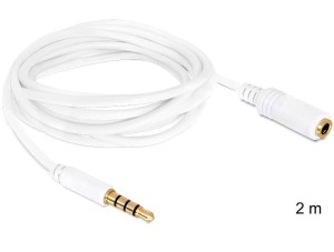 Przedłużacz kabla Delock audio MiniJack M/F 4 PIN Apple 2m biały