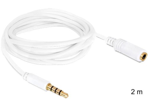 Przedłużacz kabla Delock audio MiniJack M/F 4 PIN Apple 2m biały - 739190