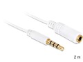 Przedłużacz kabla Delock audio MiniJack M/F 4 PIN Apple 2m biały - 739191