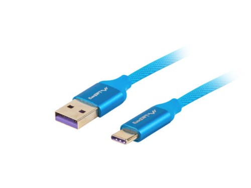 Kabel USB 2.0 Lanberg Premium Type-C(M) - A(M) 0,5m niebieski 5A - 1038851