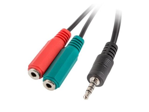 Kabel adapter Lanberg Minijack 3,5mm 4-pin (M) -> 2x Minijack 3,5mm 3-pin (F) (słuchawki + mikrofon) 0,2m czarny - 682192