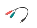 Kabel adapter Lanberg Minijack 3,5mm 4-pin (M) -> 2x Minijack 3,5mm 3-pin (F) (słuchawki + mikrofon) 0,2m czarny - 1378488