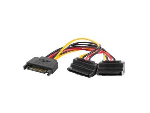 Kabel zasilający Lanberg SATA (M)-> 2x SATA (F) 90° 0,15m - 682230