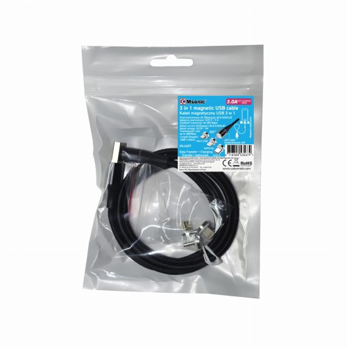 Kabel USB 2.0 Msonic MLU657 3A 3w1 Mircro USB/USB C/Lightning magnetyczny 1m czarny - 1378863