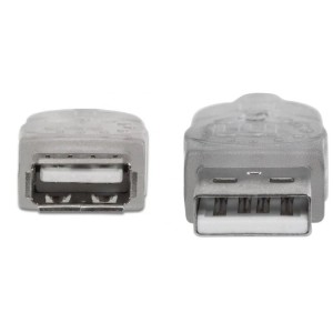 Kabel USB Manhattan USB 2.0 A-A M/F, 3m, srebrny