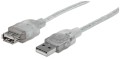 Kabel USB Manhattan USB 2.0 A-A M/F, 3m, srebrny - 973436