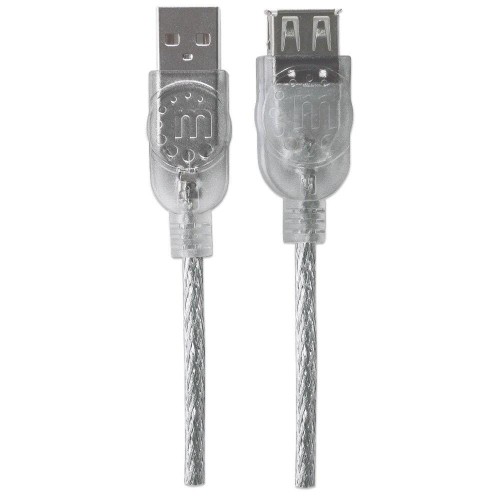 Kabel Manhattan przedłużacz USB 2.0 A-A M/F 4,5m, srebrny - 1379285