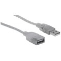 Kabel Manhattan USB 2.0 A-A M/F, 1,8m, srebrny - 1379410