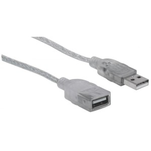 Kabel Manhattan USB 2.0 A-A M/F, 1,8m, srebrny