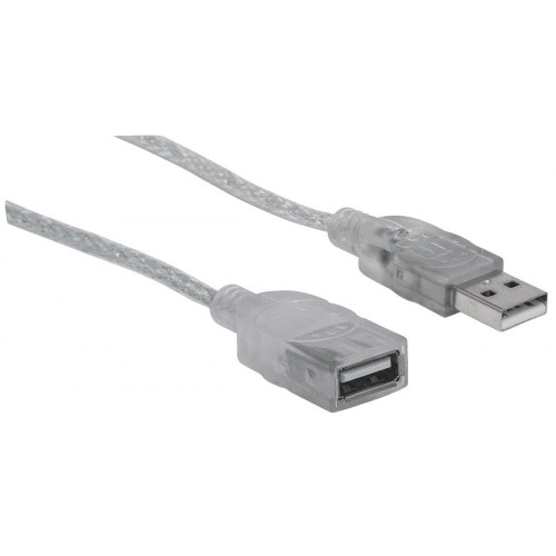 Kabel Manhattan USB 2.0 A-A M/F, 1,8m, srebrny - 1379410