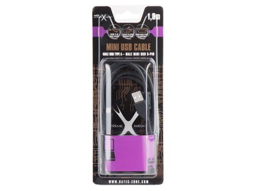Kabel USB mini 2.0 Natec Extreme Media AM-BM5P (CANON) 1,8m z dławikiem ferrytowym (blister) - 1379467