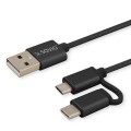 Kabel USB 2.0 Savio CL-128 USB A (M) - Micro USB B (M) / typ C (M) 2w1, 2,1A, 1m, czarny - 1310003