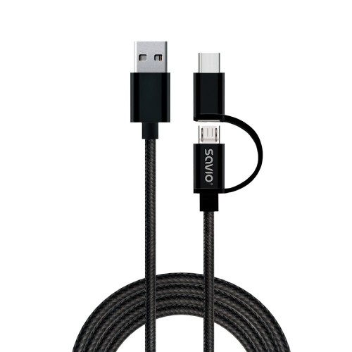 Kabel USB 2.0 Savio CL-128 USB A (M) - Micro USB B (M) / typ C (M) 2w1, 2,1A, 1m, czarny - 739313