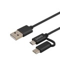 Kabel USB 2.0 Savio CL-128 USB A (M) - Micro USB B (M) / typ C (M) 2w1, 2,1A, 1m, czarny - 1186921