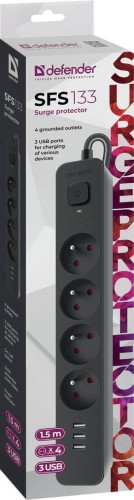 Listwa zasilająca Defender SFS 133 1,5 m, 4 gniazda, 3x USB - 1385251