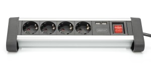 Listwa zasilająca DIGITUS biurowa 45° 4 gniazdowa 2xUSB (5V/2A) obrót 290° aluminiowa