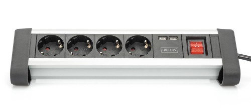 Listwa zasilająca DIGITUS biurowa 45° 4 gniazdowa 2xUSB (5V/2A) obrót 290° aluminiowa - 1385260