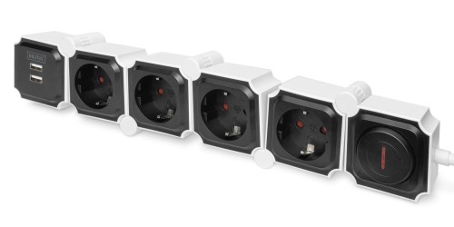 Listwa zasilająca DIGITUS elastyczna 4 gniazdowa 3680W/16A 2x USB (5V/2.4A) 6 modułów - 1385269