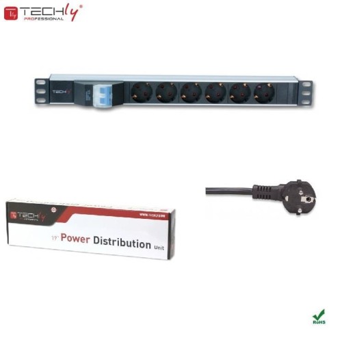 Listwa zasilająca Rack19" 1U TechlyPro 6 gniazd Schuko 3m czarna - 685554