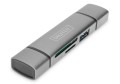 Czytnik kart DIGITUS 3-portowy USB Typ C/ USB 3.0 SuperSpeed SD Micro SD HQ aluminium szary - 1389530