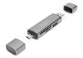 Czytnik kart DIGITUS 3-portowy USB Typ C/ USB 3.0 SuperSpeed SD Micro SD HQ aluminium szary - 978658