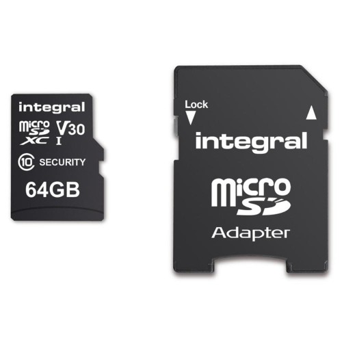 Karta pamięci Security Micro SD INTEGRAL 4K V30 UHS-1 U3 A1 64GB (+adapter SD) - 1389966