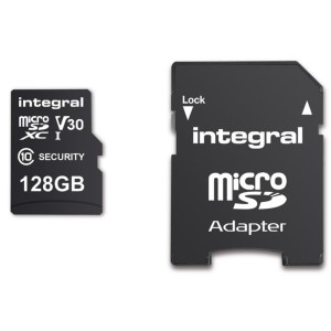 Karta pamięci Security Micro SD INTEGRAL 4K V30 UHS-1 U3 A1 128GB (+adapter SD)