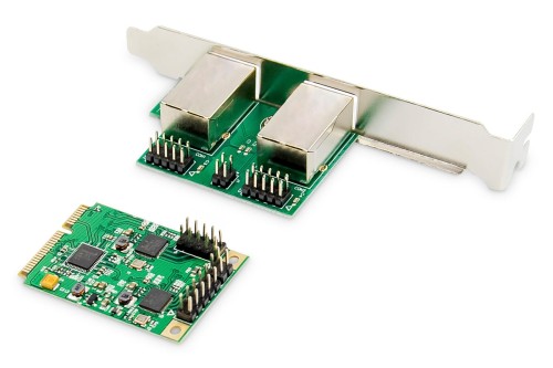 Karta sieciowa DIGITUS przewodowa mini PCI Express 2x RJ45 Gigabit 10/100/1000Mbps Low Profile - 1396133