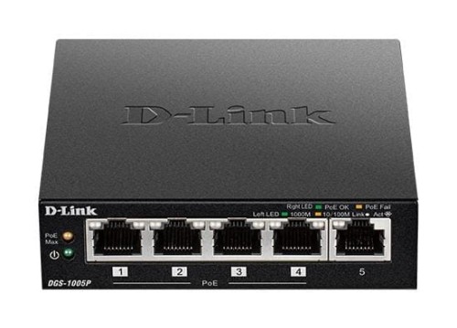 Switch niezarządzalny D-Link DGS-1005P 5x10/100/1000 Mb/s PoE+ - 1396325