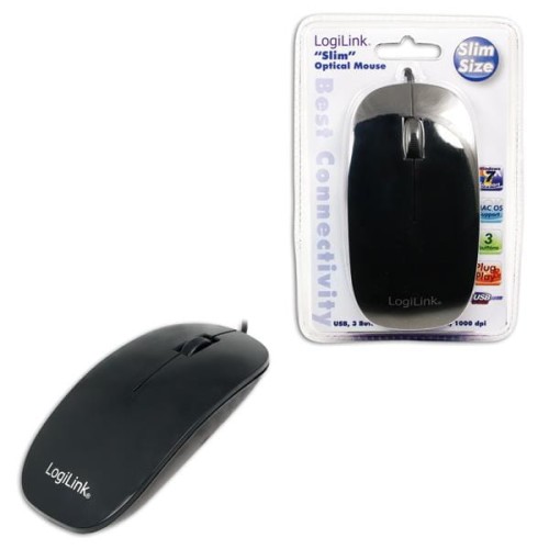 Mysz przewodowa LogiLink ID0063 optyczna USB płaska czarna - 984880