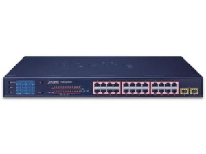 Switch niezarządzalny Planet GSW-2620VHP 24-Port PoE+ 1000T + 2-Port Gigabit SFP LCD