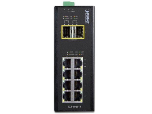Switch niezarządzalny Planet IGS-1020TF 8-Port 1000Mb/s + 2-Port 1000Base-X SFP przemysłowy DIN Rail - 1400046