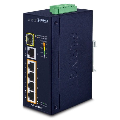 Switch niezarządzalny Planet IGS-614HPT 4x 1Gb RJ-45 PoE/1x 1Gb RJ-45/1x SFP przemysłowy - 911440